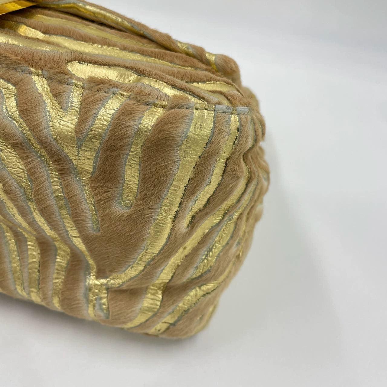 Fendi Mamma Baguette Gold Lambskin Leather Pony-style Zebra Stripes For Sale 11