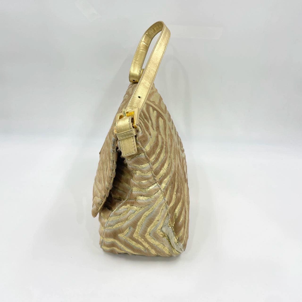 Fendi Mamma Baguette Gold Lambskin Leather Pony-style Zebra Stripes For Sale 1