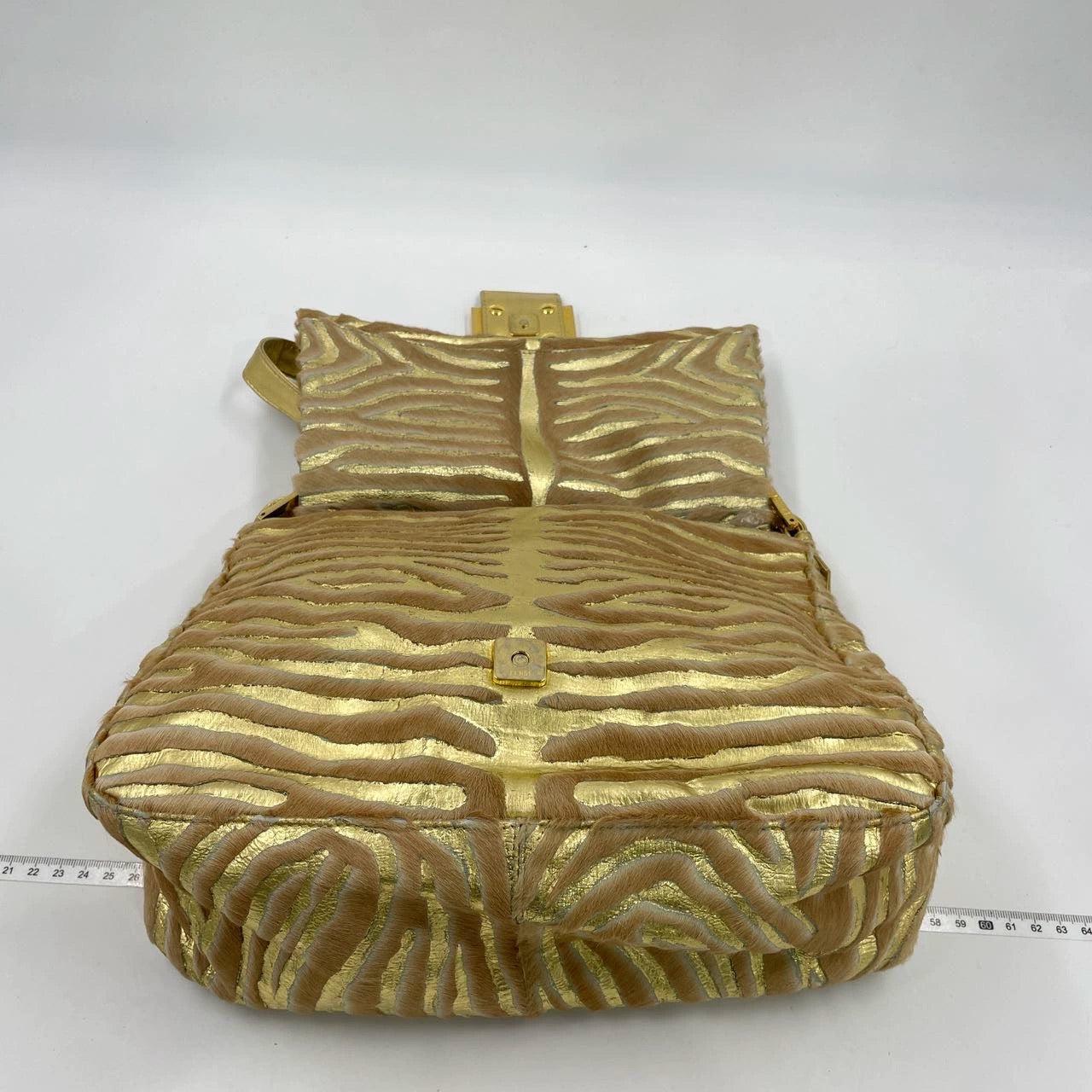 Fendi Mamma Baguette Gold Lambskin Leather Pony-style Zebra Stripes For Sale 2
