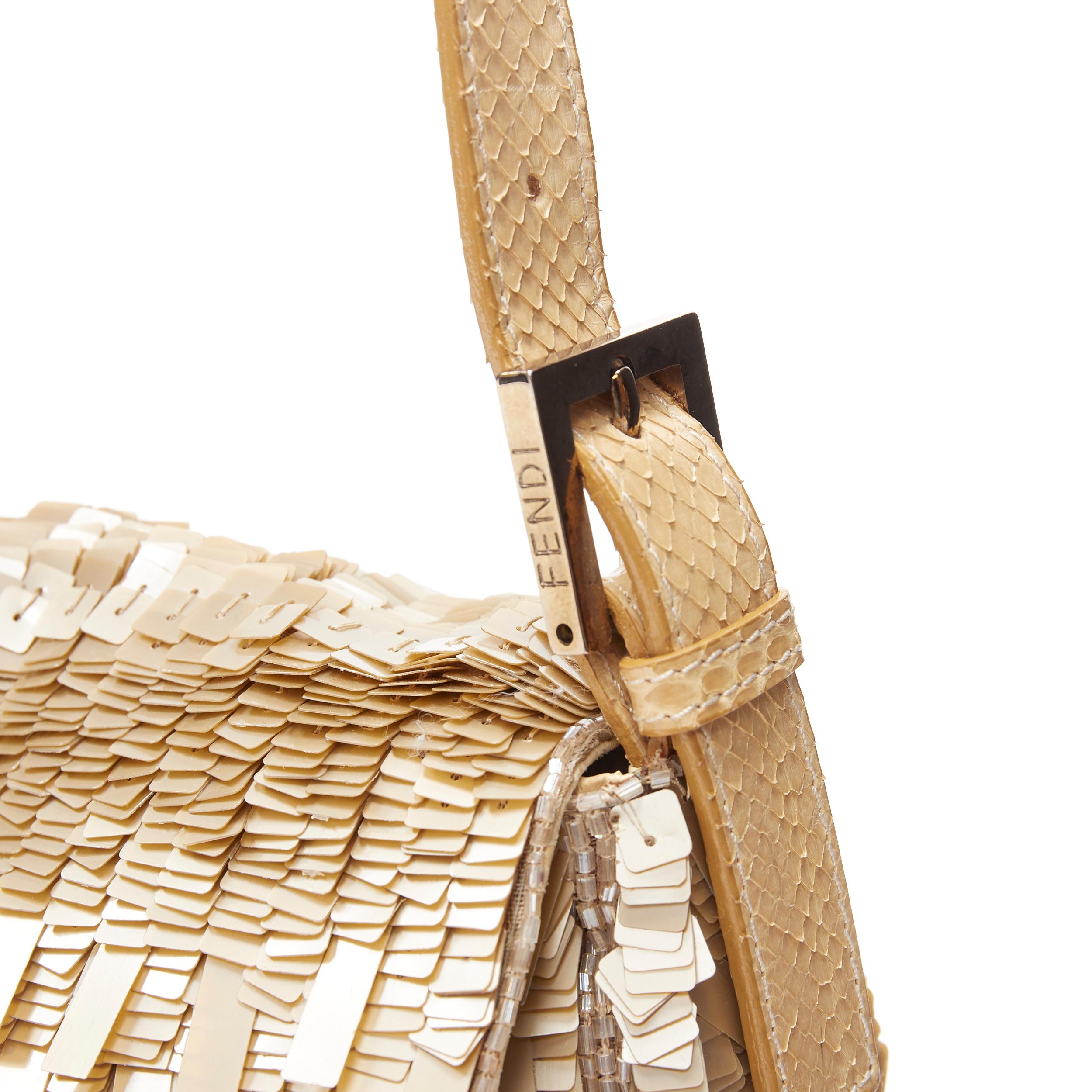 Women's FENDI Mamma Baguette gold sequins scaled leather FF zucca buckle shoulder bag