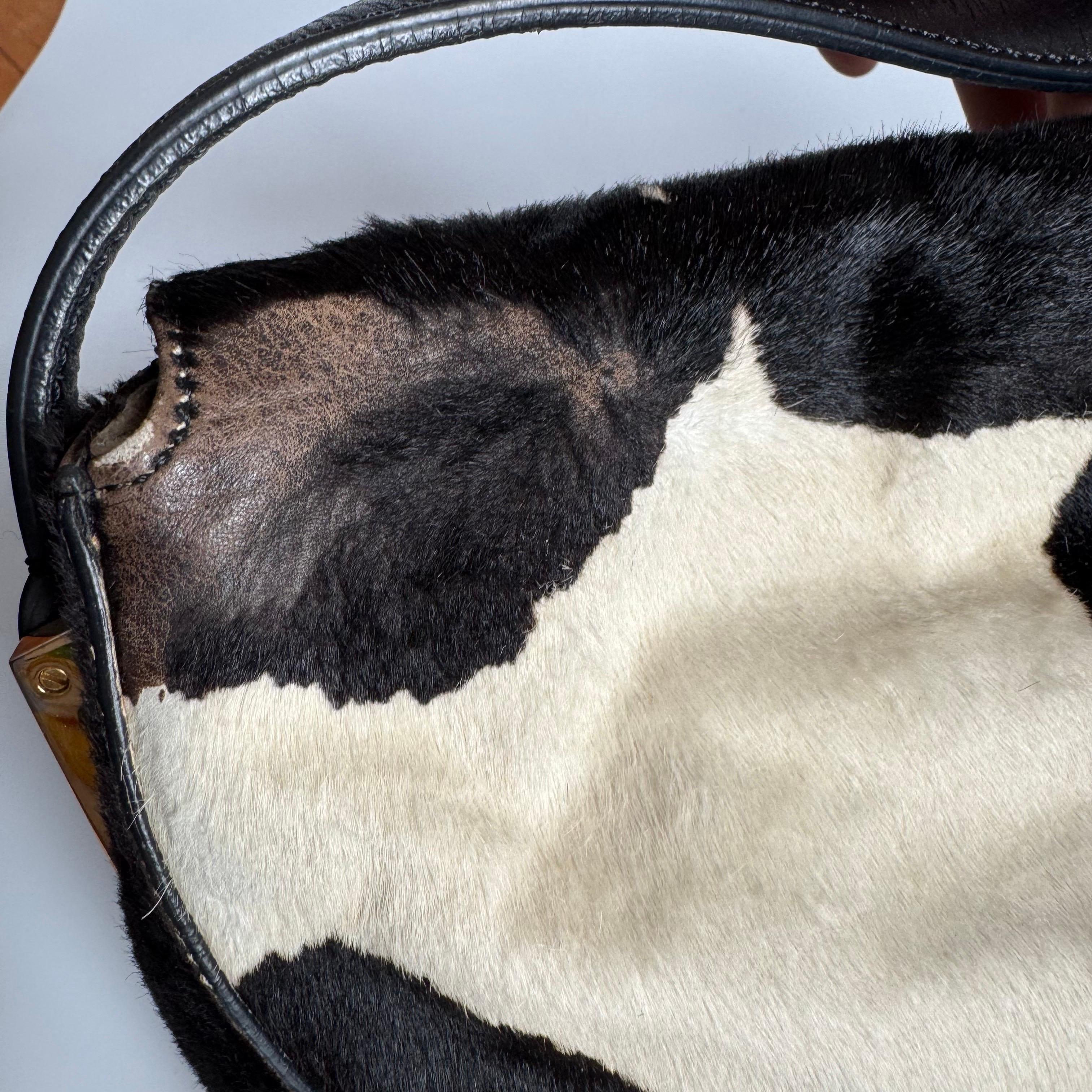 Fendi Mamma Baguette Large Pony hair in Cow Print Black and White For Sale 9