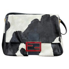 Fendi Mamma Baguette Large Pony hair in Cow Print Black and White