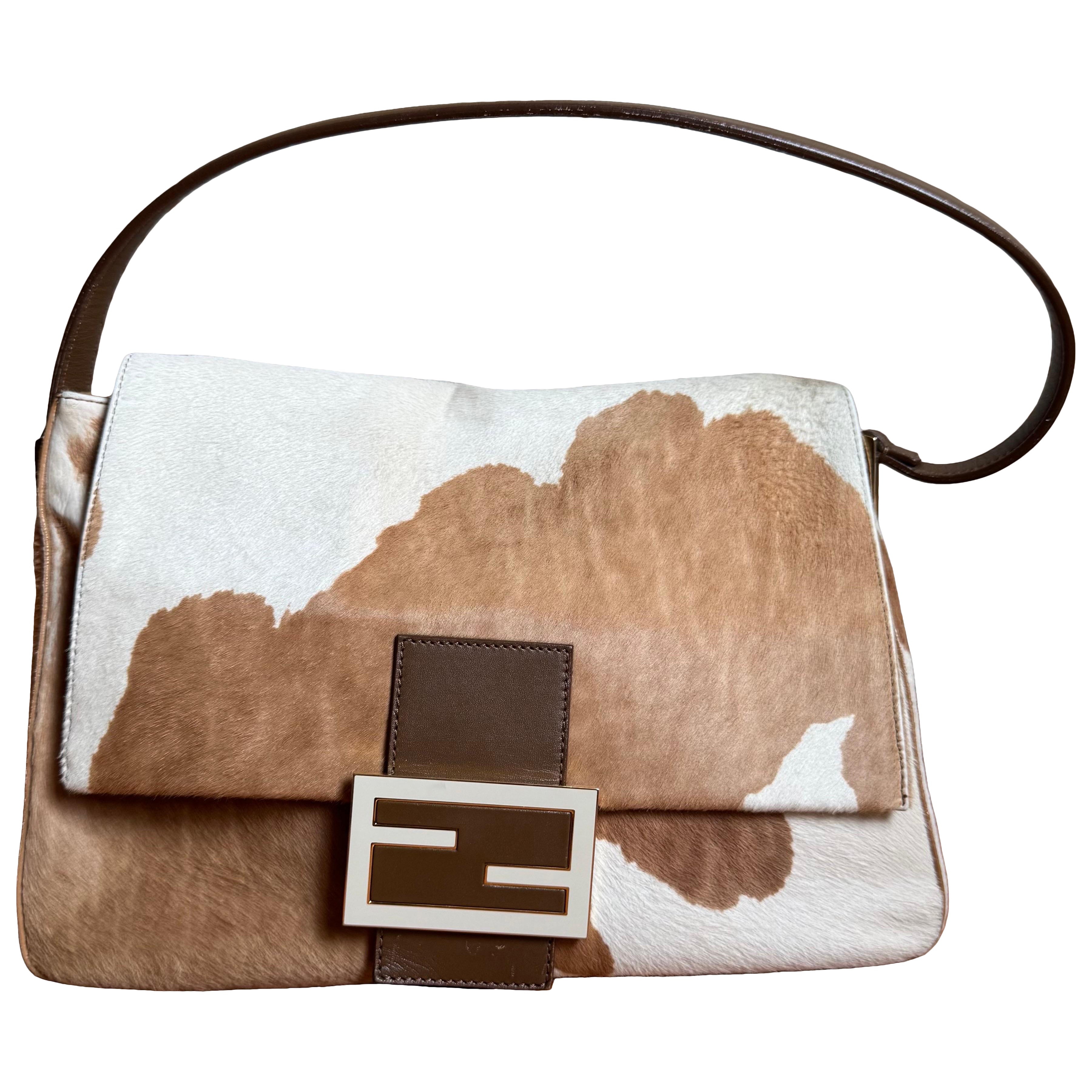 Fendi Mamma Baguette Large Pony hair in Cow Print Natural Color