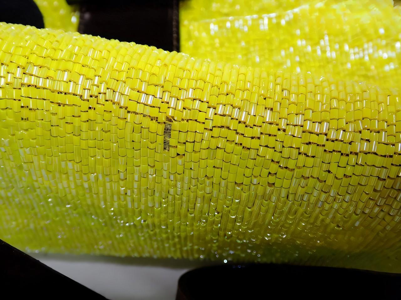 Fendi Mamma Baguette Lemon Yellow Beaded Shoulder Bag 6