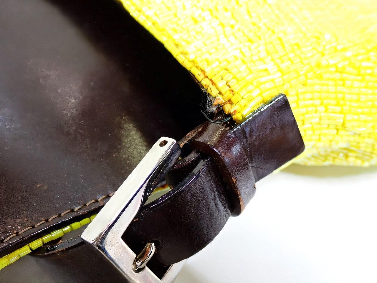 Fendi Mamma Baguette Lemon Yellow Beaded Shoulder Bag 8