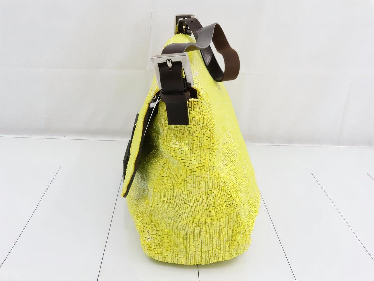 Fendi Mamma Baguette Lemon Yellow Beaded Shoulder Bag 12