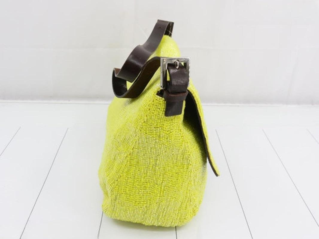 Women's Fendi Mamma Baguette Lemon Yellow Beaded Shoulder Bag