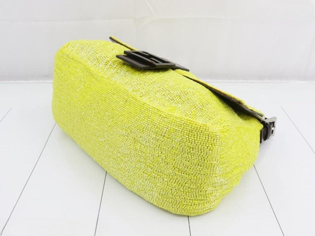 Fendi Mamma Baguette Lemon Yellow Beaded Shoulder Bag 1