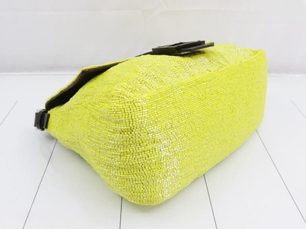 Fendi Mamma Baguette Lemon Yellow Beaded Shoulder Bag 2