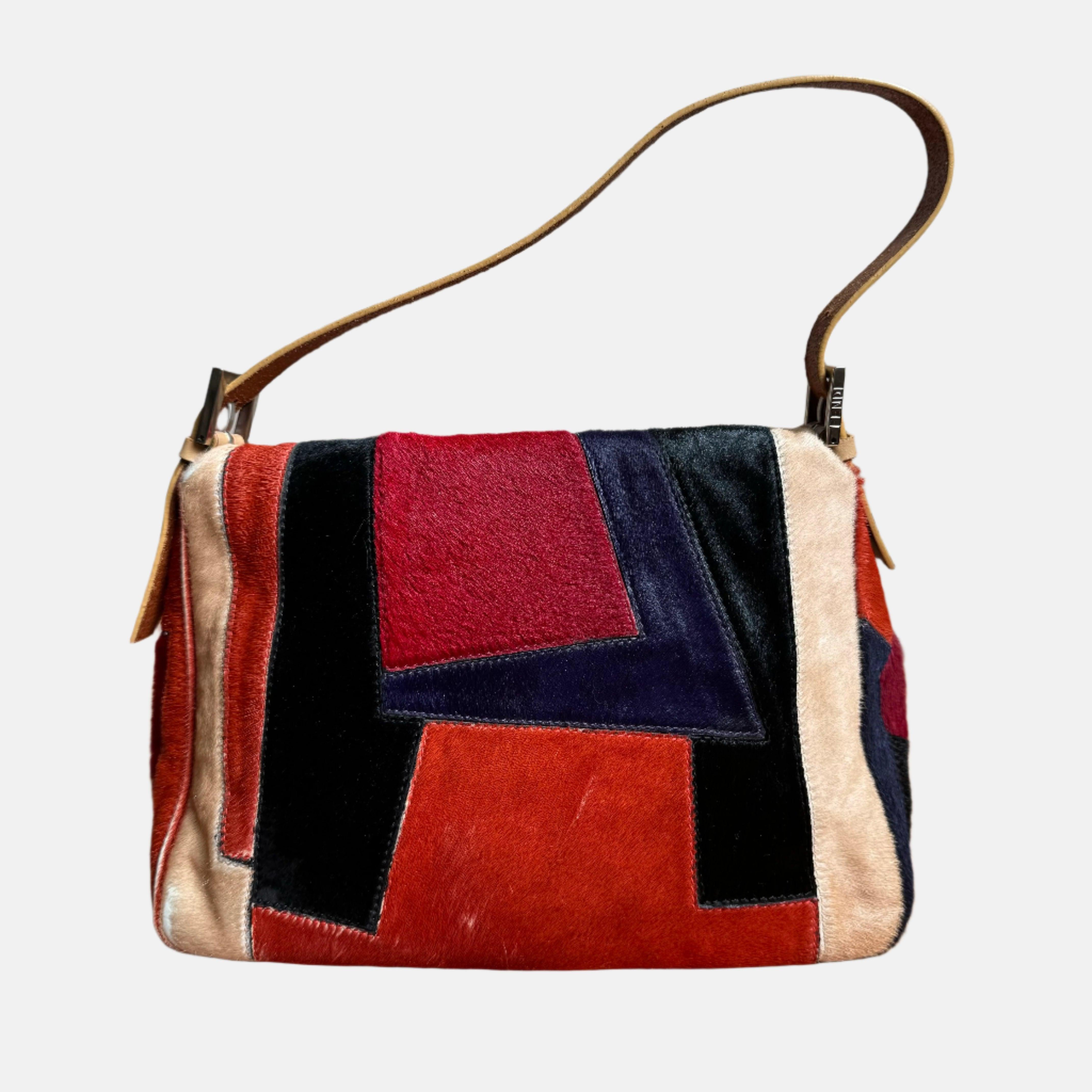Brown Fendi Mamma Baguette Multicolor Pony-style Calfskin Leather Block Pattern