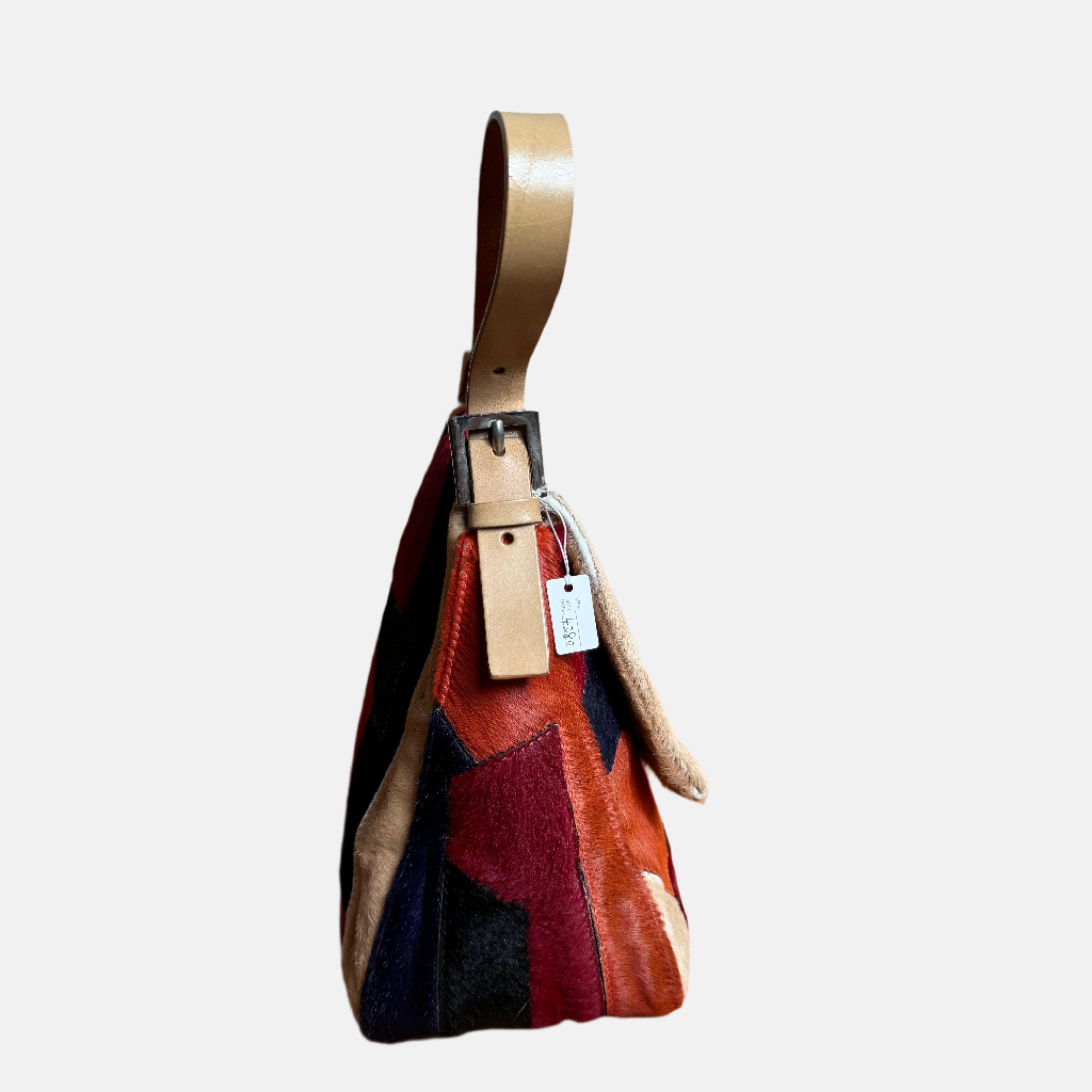 Fendi Mamma Baguette Multicolor Pony-style Calfskin Leather Block Pattern In Good Condition In AUBERVILLIERS, FR