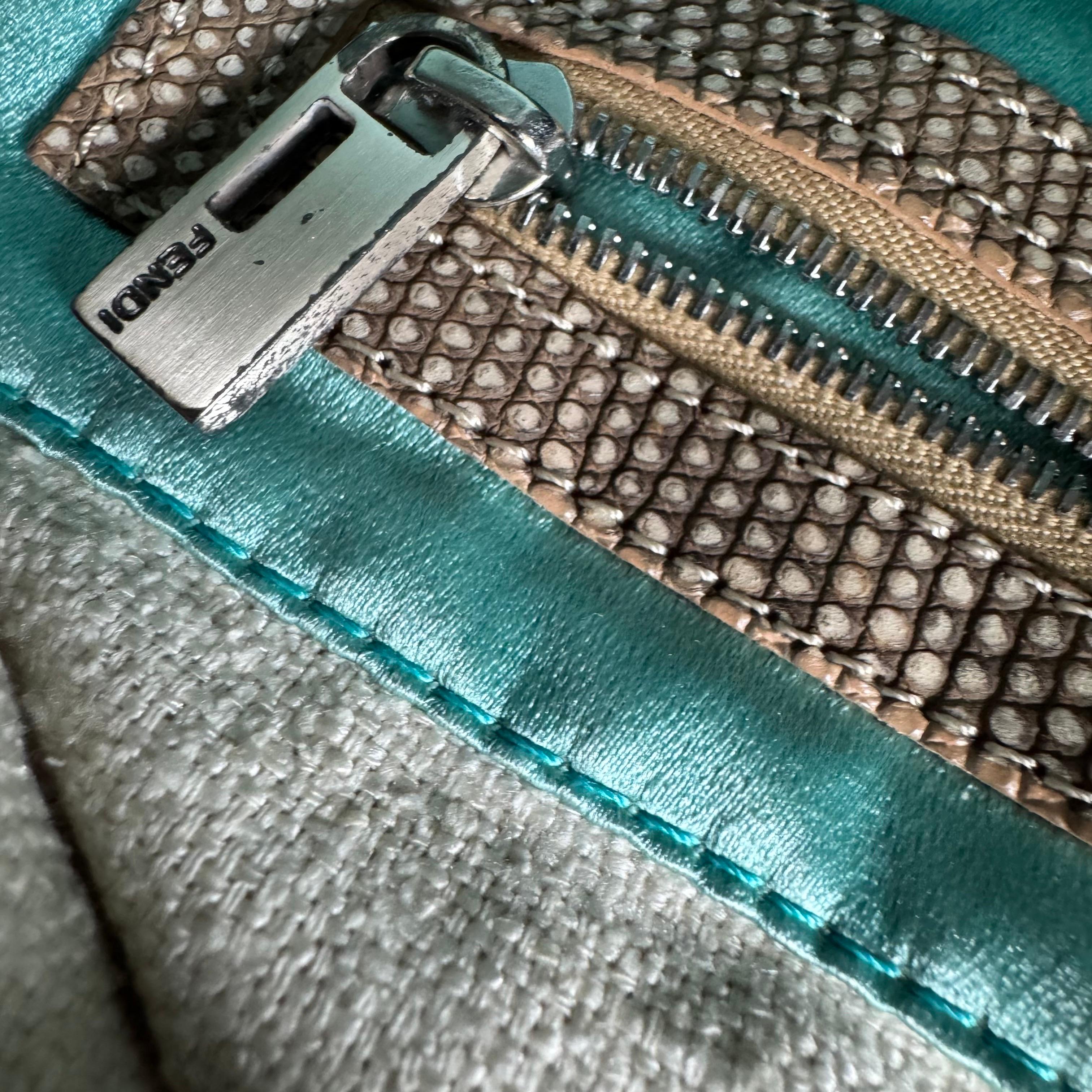 Fendi Mamma Baguette Needlepoint White Canvas and Blue and White Stones Embroide 13