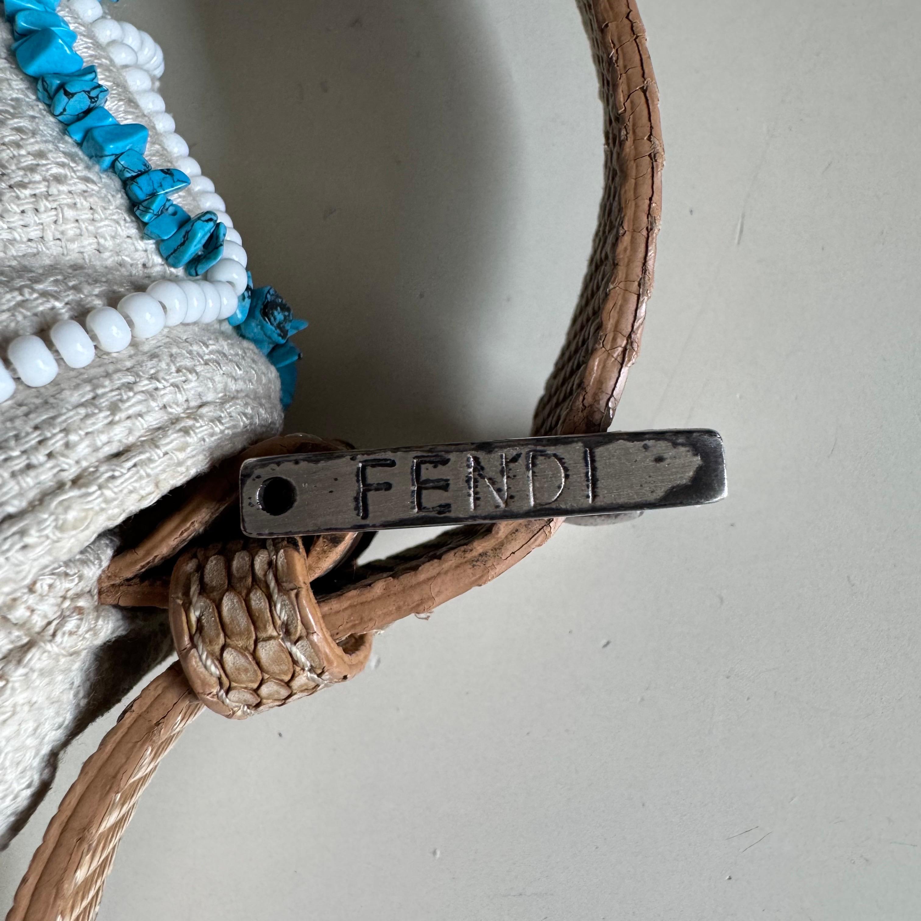 Fendi Mamma Baguette Needlepoint White Canvas and Blue and White Stones Embroide 14