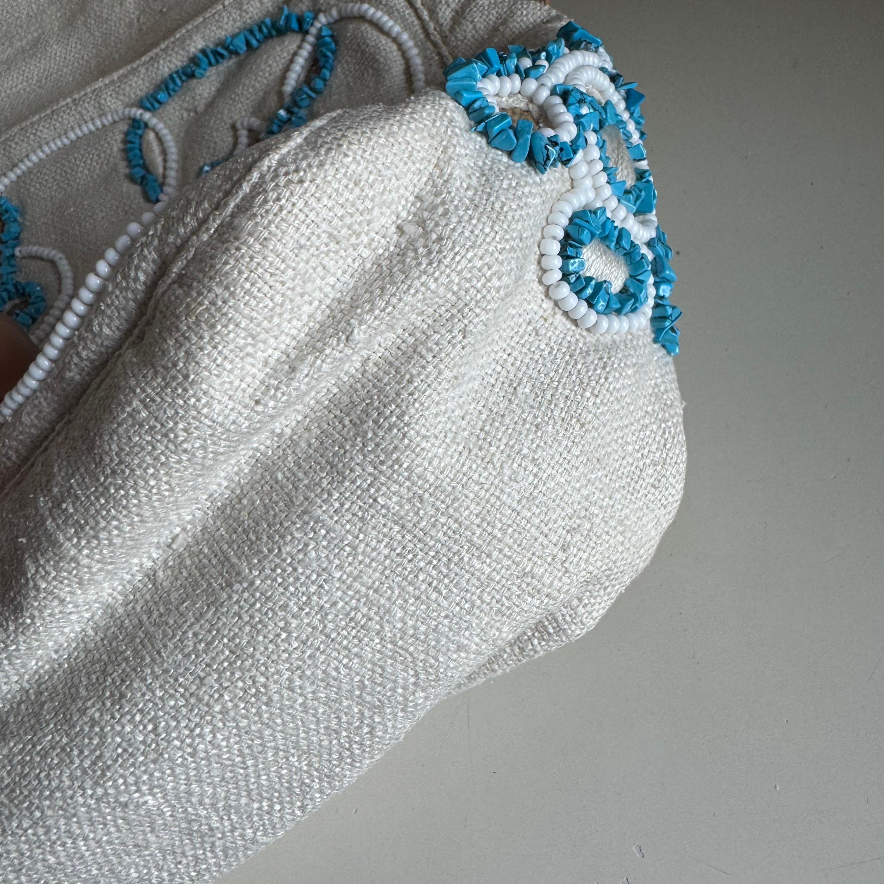 Fendi Mamma Baguette Needlepoint White Canvas and Blue and White Stones Embroide 15