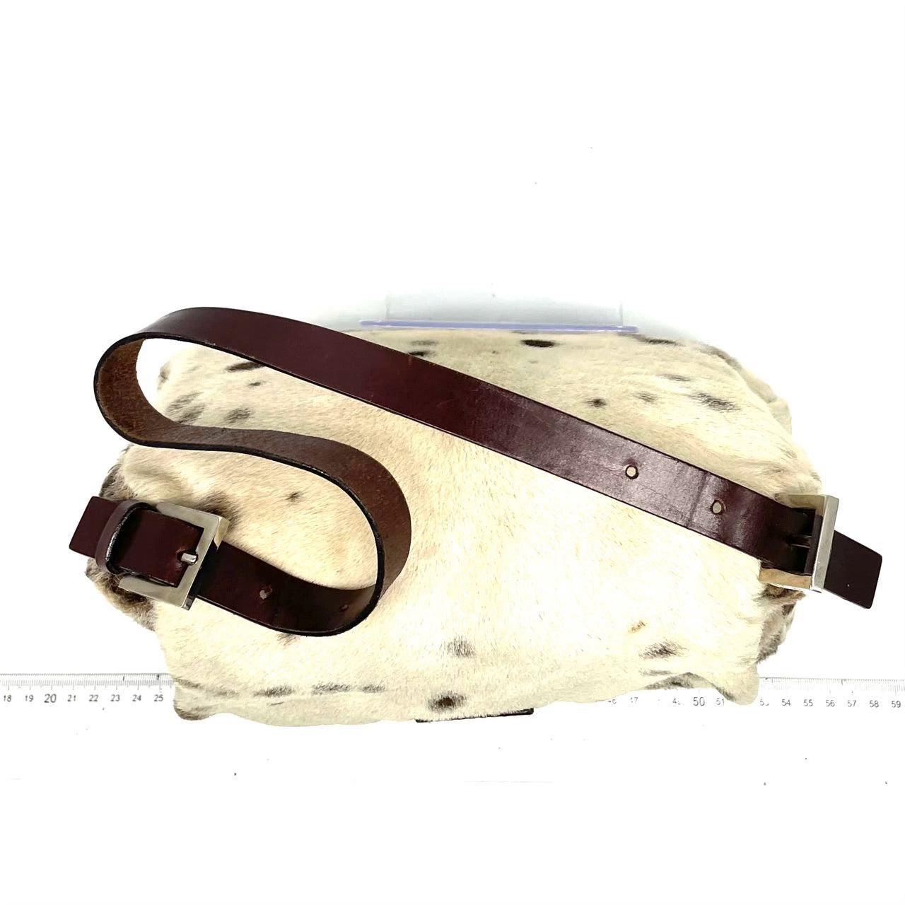Beige Fendi Mamma Baguette Pony-style Calfskin Dalmatian Dog Polka Dots Print