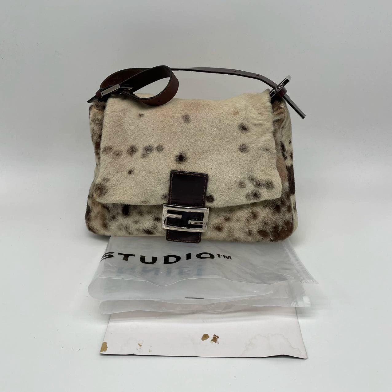 Women's Fendi Mamma Baguette Pony-style Calfskin Dalmatian Dog Polka Dots Print