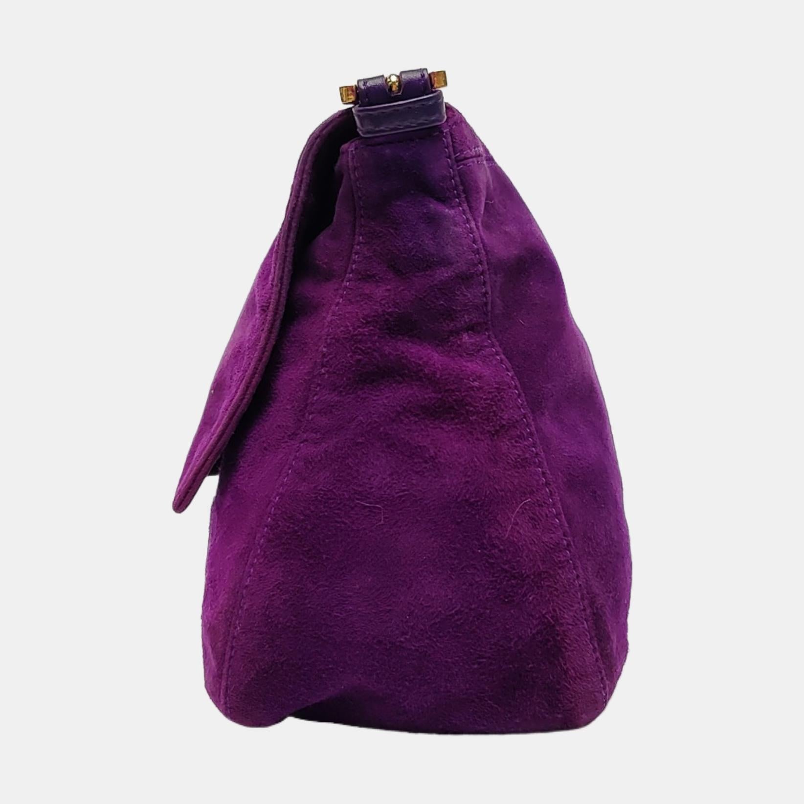 Violet Fendi Mamma Baguette Cuir velours violet en vente