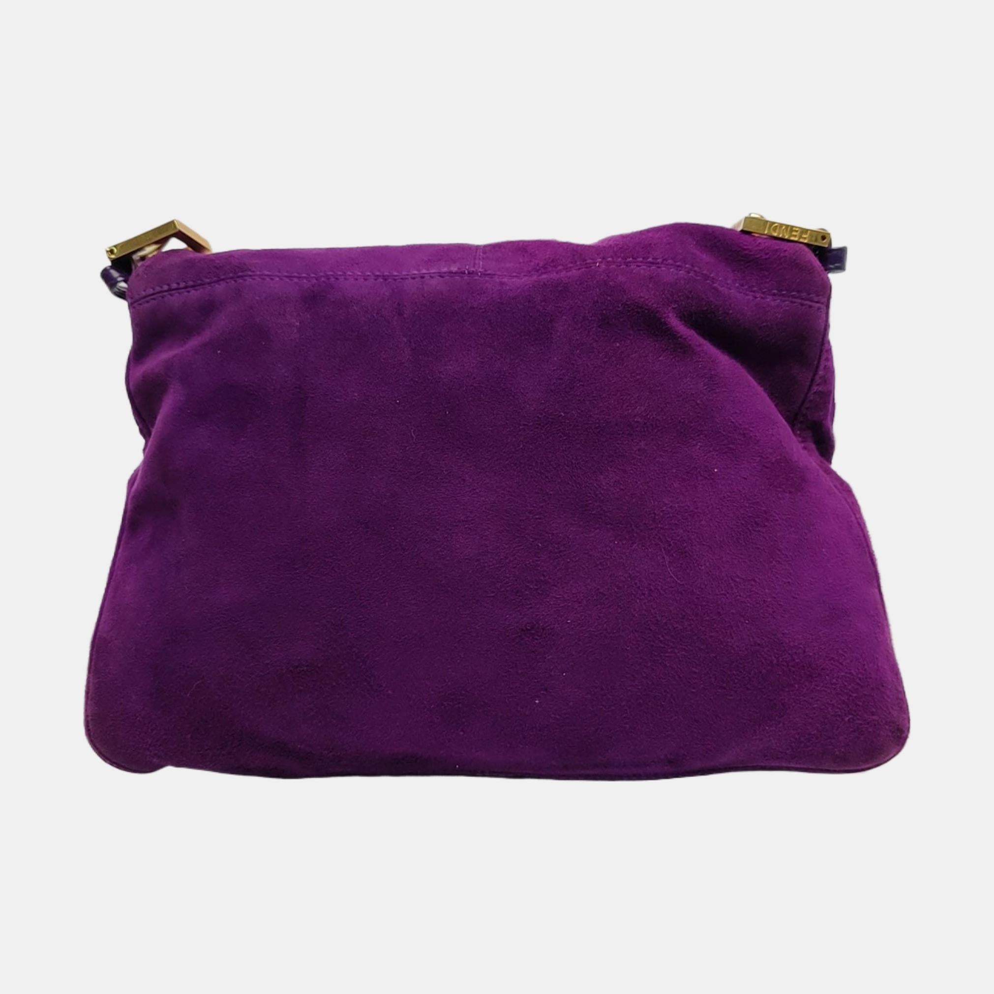 Fendi Mamma Baguette Cuir velours violet Pour femmes en vente