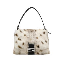 Fendi Mamma Baguette Rabbit Fur Polka Dots Print Shoulder Bag