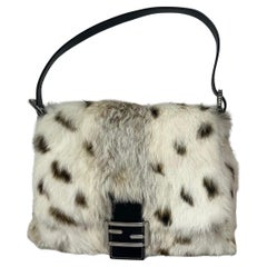 Fendi Mamma Baguette Rabbit Fur Polka Dots Print Shoulder Bag