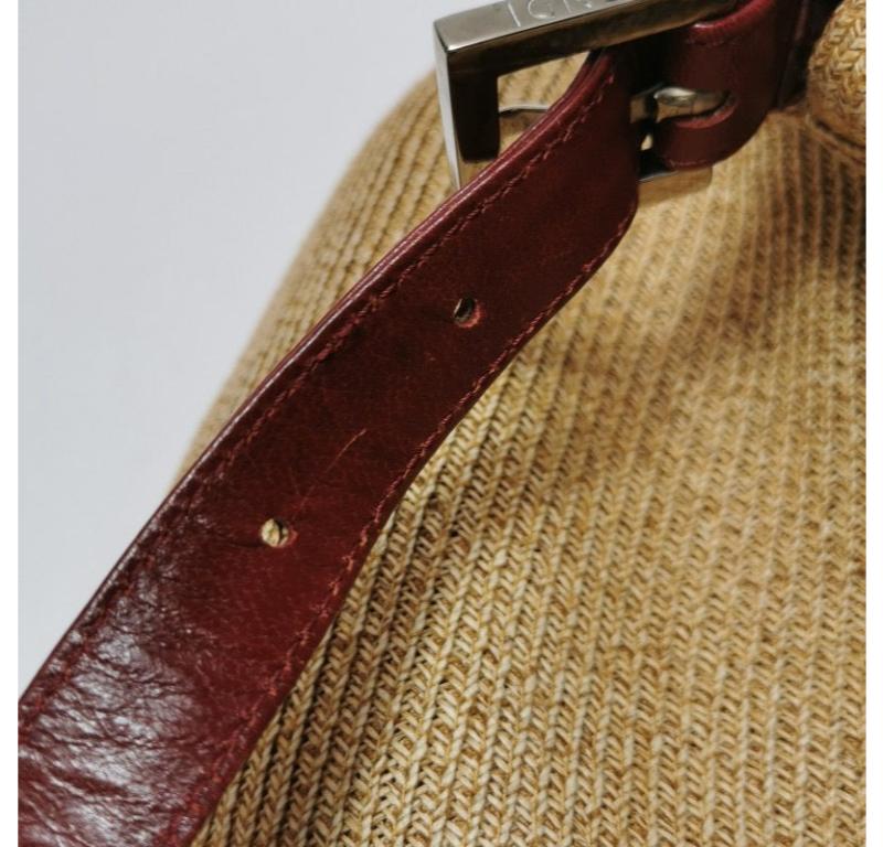 Fendi Mamma Baguette Raffia Straw Shoulder Bag Red Leather Strap 5