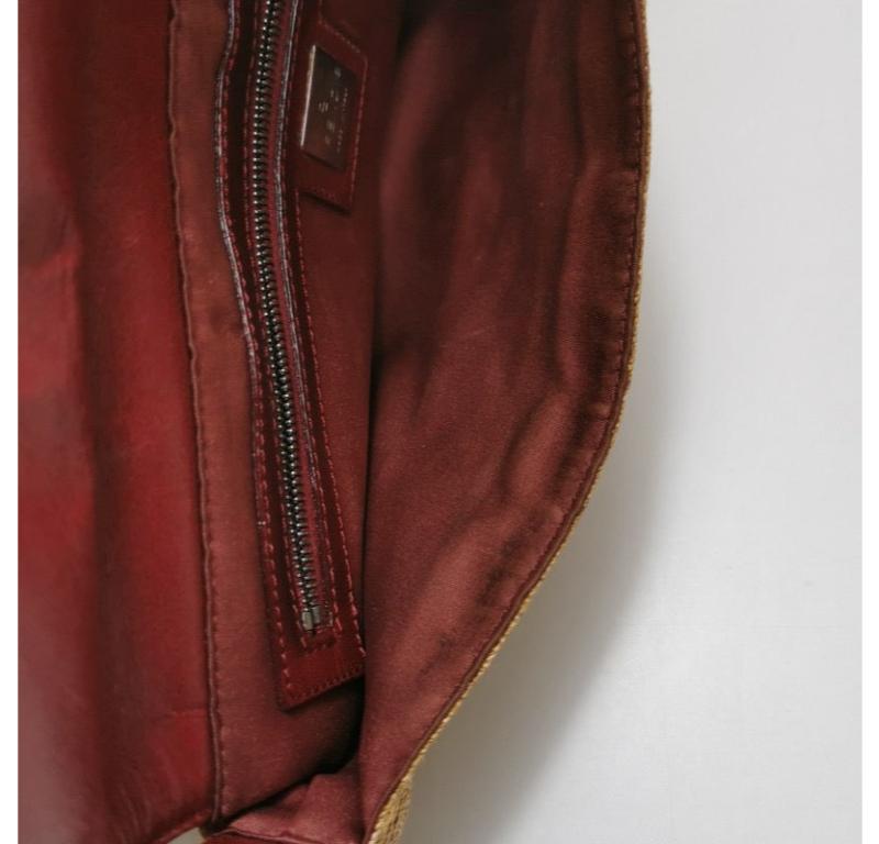 Fendi Mamma Baguette Raffia Straw Shoulder Bag Red Leather Strap 6
