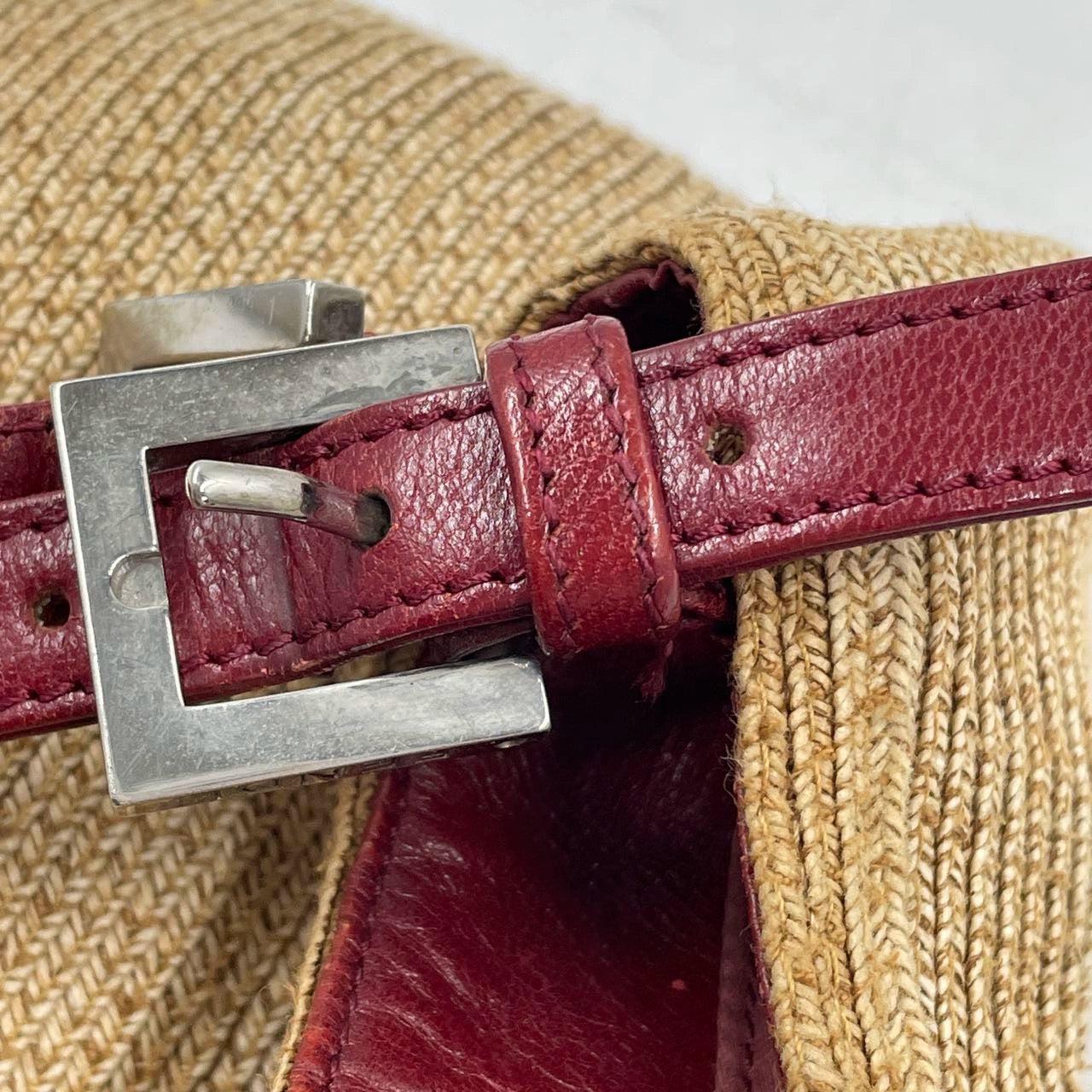 Fendi Mamma Baguette Raffia Straw Shoulder Bag Red Leather Strap For Sale 6