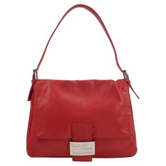 Fendi Mamma Baguette Red Lambskin Leather Silver Hardware
