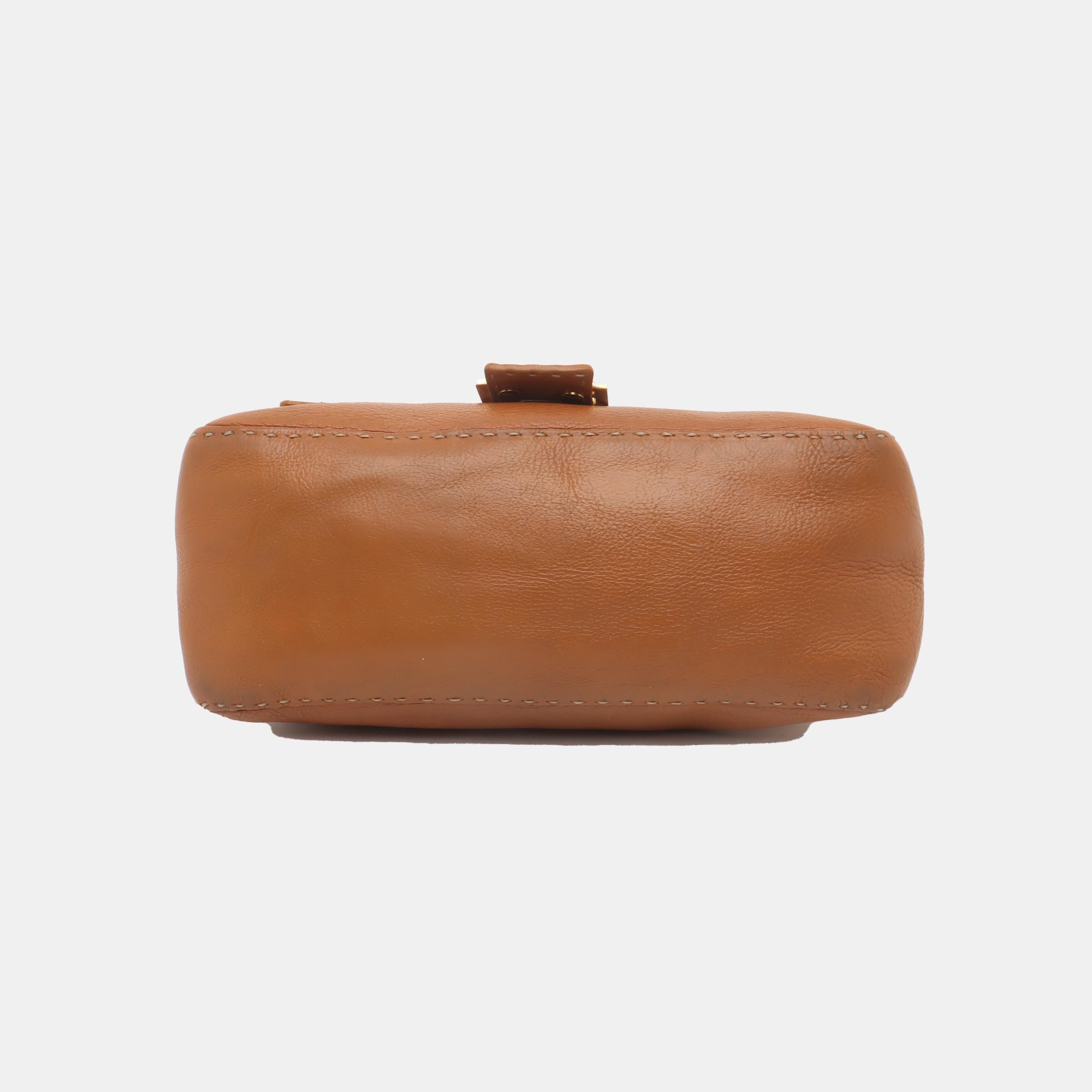 Fendi Mamma Baguette Selleria Calfskin Leather Caramel Tan Brown Shoulder Bag 3