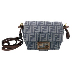 Fendi Mamma Baguette Small Blue FF Denim Jacquard Shoulder Crossbody Bag 8BS105