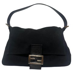 Fendi Mamma Baguette Vintage Black Cloth Silver Hardware Shoulder Bag
