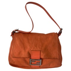 Fendi Mamma Baguette Vintage Orange Cloth Silver Hardware Shoulder Bag