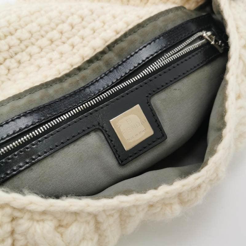 Fendi Mamma Baguette White Crochet Pompom Shoulder Bag 6