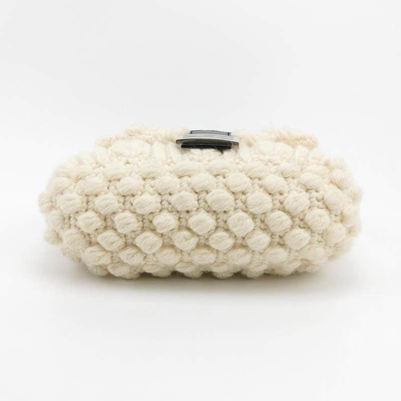Fendi Mamma Baguette White Crochet Pompom Shoulder Bag 1