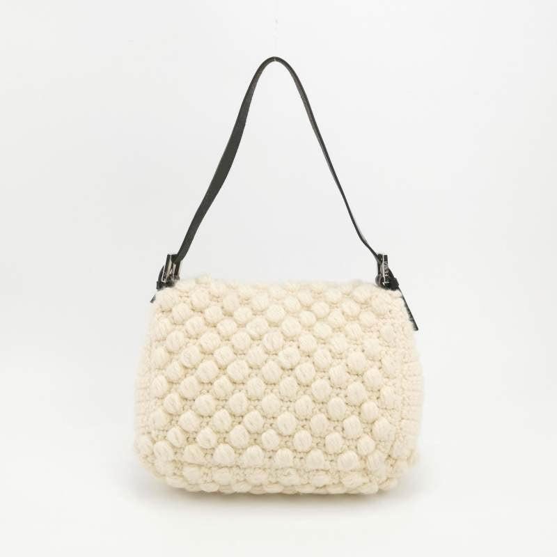 Fendi Mamma Baguette White Crochet Pompom Shoulder Bag 2