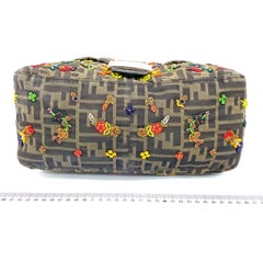 Fendi Mamma Baguette Zucca Monogram Floral Beaded Embroidery