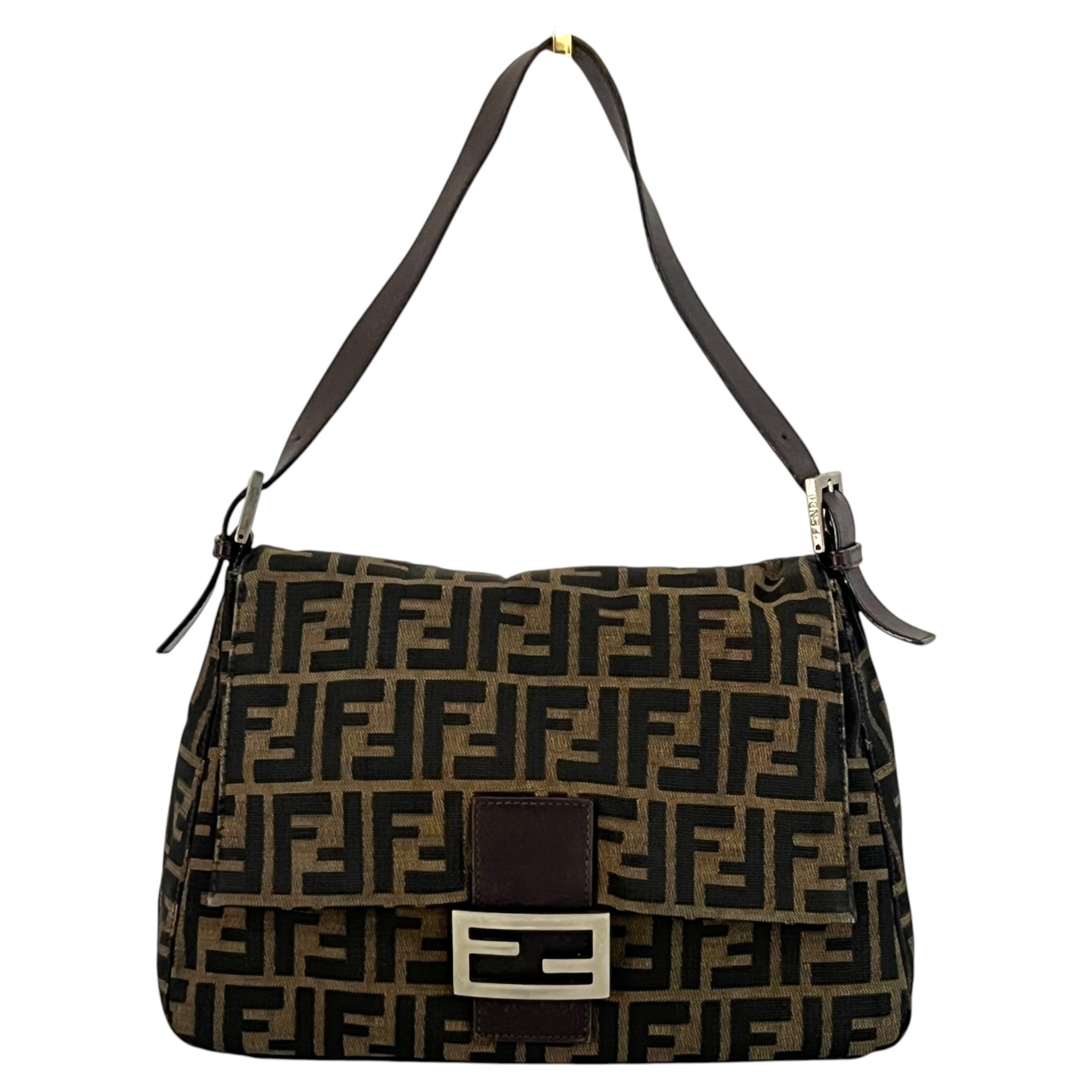 FENDI Mamma Brown Monogram Canvas & Leather Handbag Circa 2000