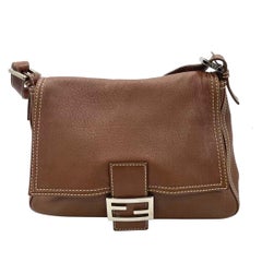 Fendi Mamma Forever Baguette Selleria Brown Calfskin Leather Silver Hardware