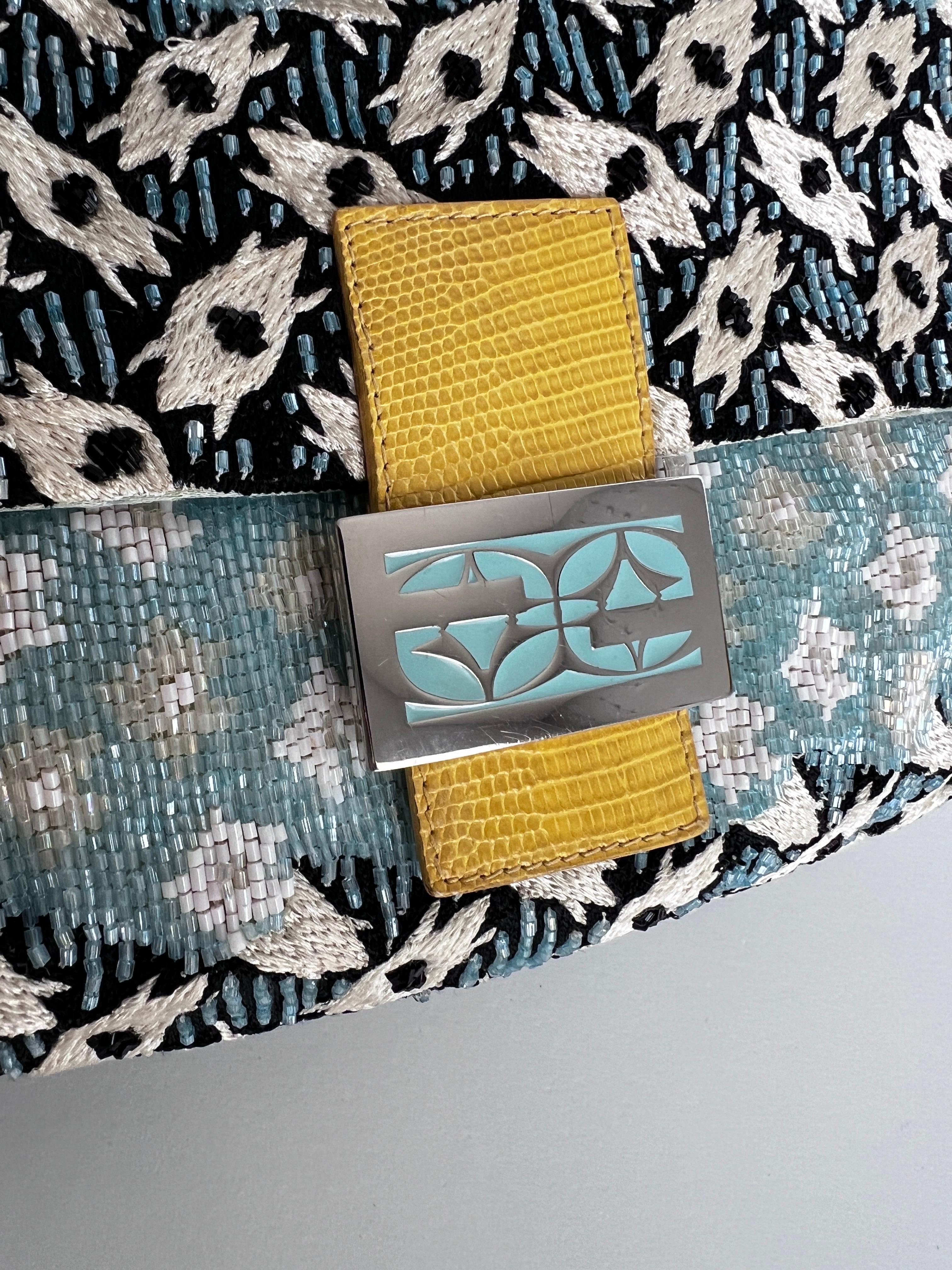 Fendi Mamma size embroidered beaded baguette In Good Condition In Aurora, IL