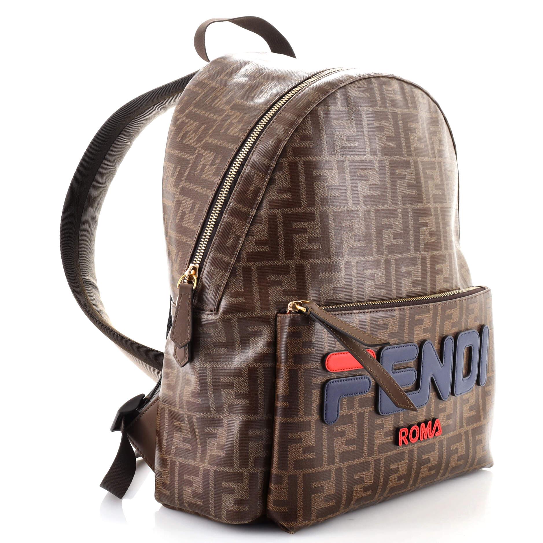 Black Fendi Mania Logo Backpack Zucca Coated Canvas Medium