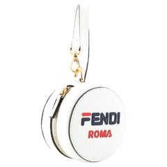 Vintage Fendi Mania Logo Help Bag Charm Leather White