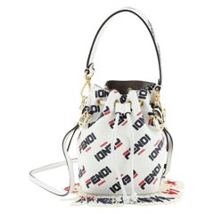 Fendi Mania Logo Mon Tresor Bucket Bag Printed Leather with Beaded Fringe