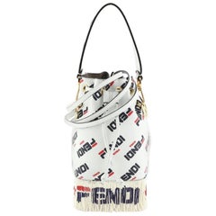 Fendi Mania Logo Mon Tresor Bucket Bag Printed Leather with Beaded Fringe