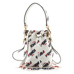 Fendi Mania Logo Mon Tresor Bucket Bag Printed Leather with Beaded Fringe Mini