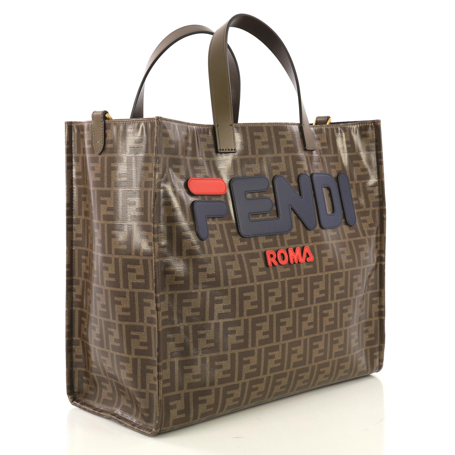 Fendi Mania Logo Shopper Tote Zucca Coated Canvas Large