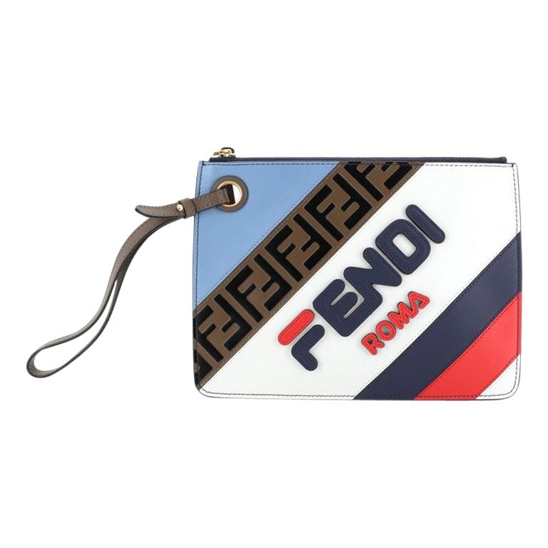 Fendi Mania Logo Zip Pouch Inlaid Leather Small