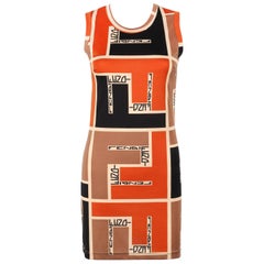 FENDI Mare c.1990's Color-block Zucca FF Monogram Knit Sleeveless Shift Dress