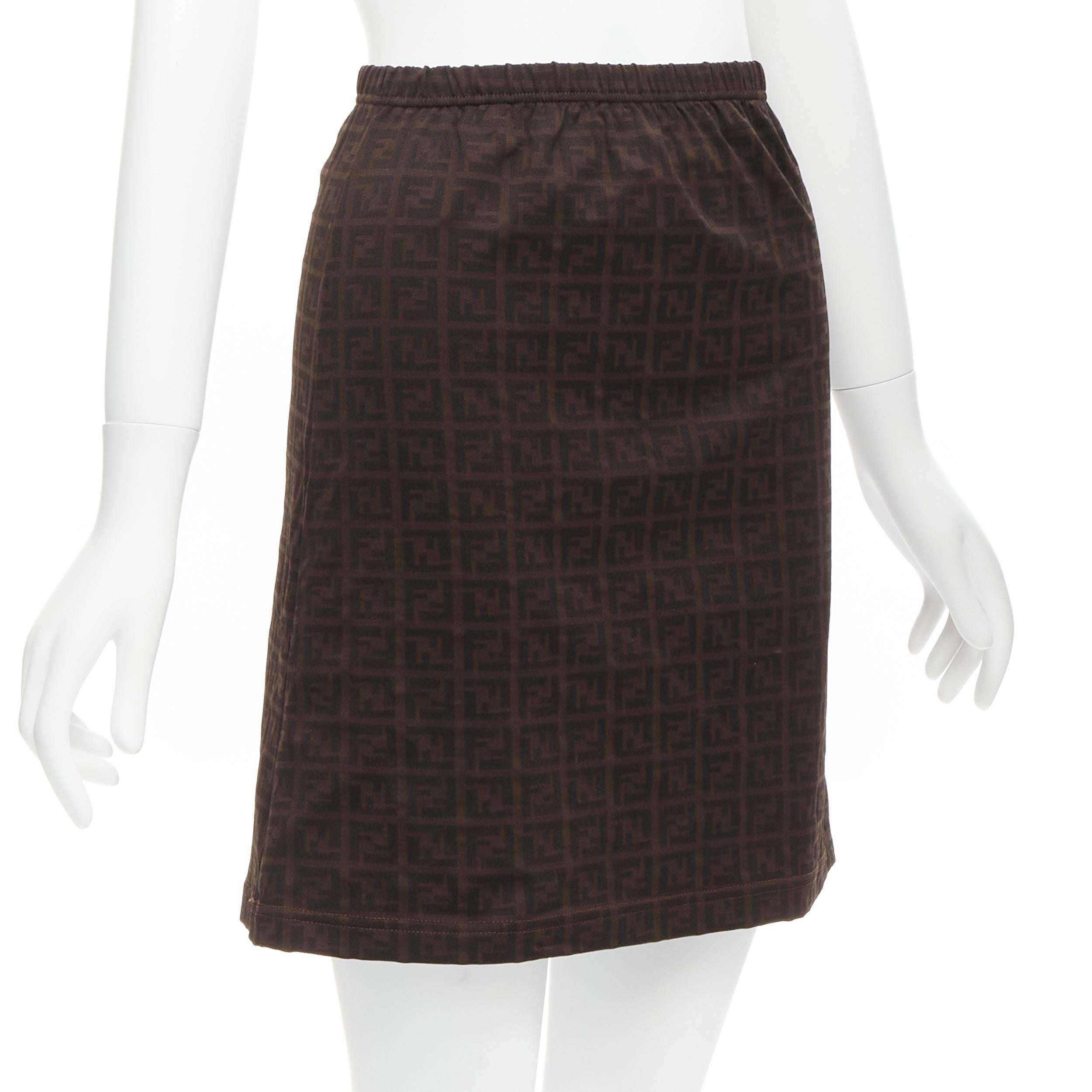 Black FENDI MARE Vintage brown FF Zucca logo monogram A-line skirt IT42 M For Sale