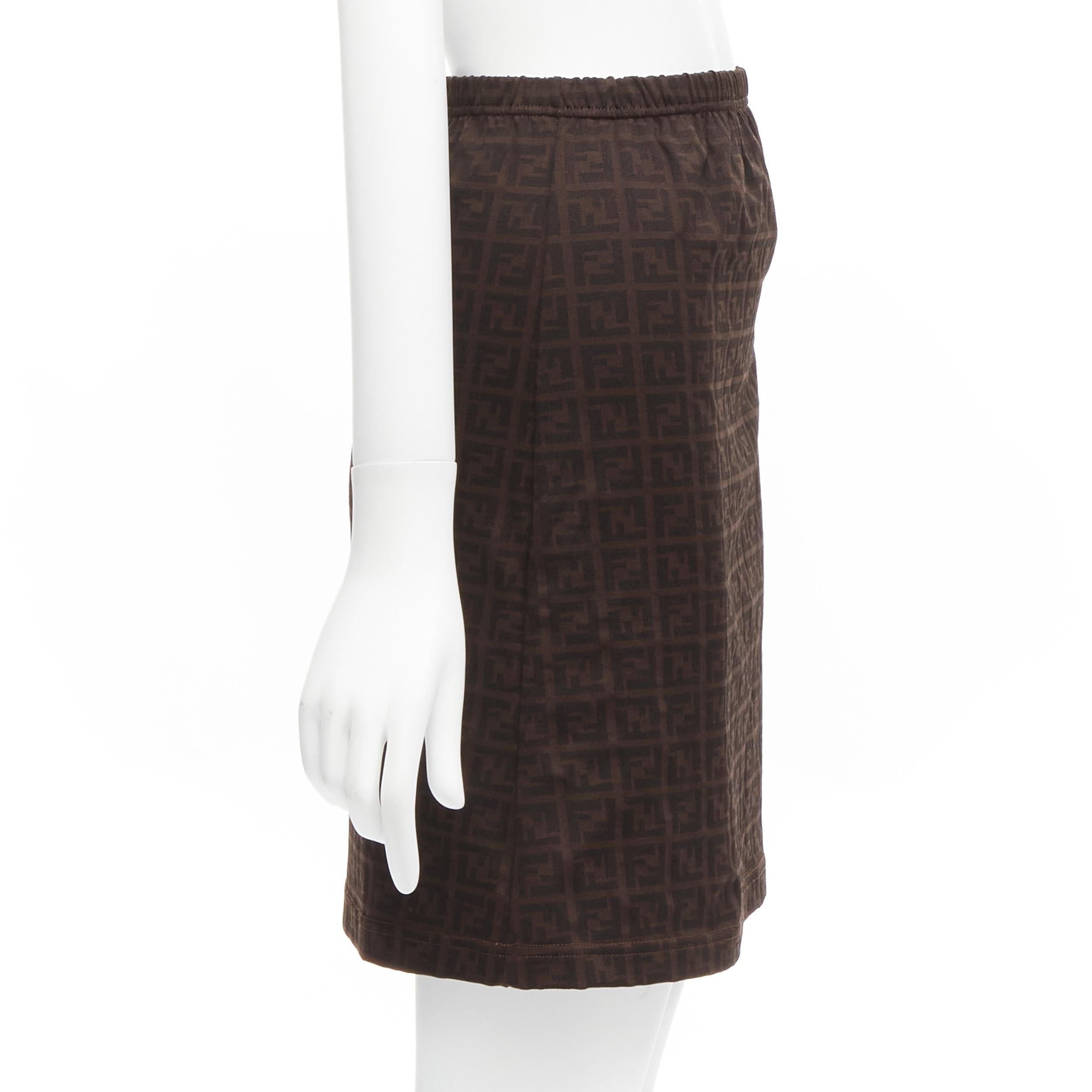 FENDI MARE Vintage brown FF Zucca logo monogram A-line skirt IT42 M In Good Condition For Sale In Hong Kong, NT