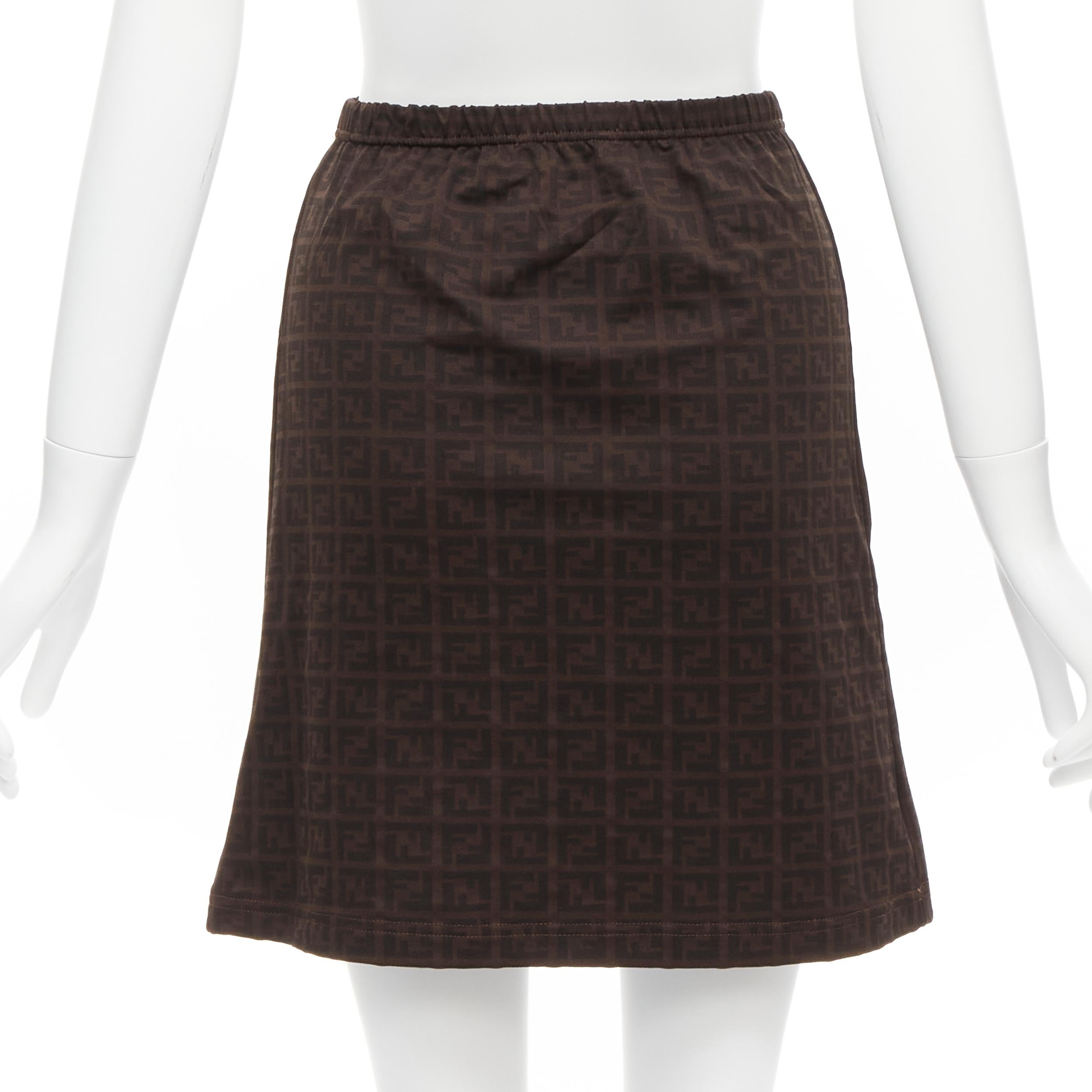Women's FENDI MARE Vintage brown FF Zucca logo monogram A-line skirt IT42 M For Sale